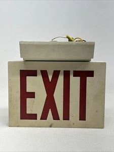 Vintage schnurgebundenes Metall beleuchtetes Ausstiegsschild rote Buchstaben funktioniert - Bild 1 von 12