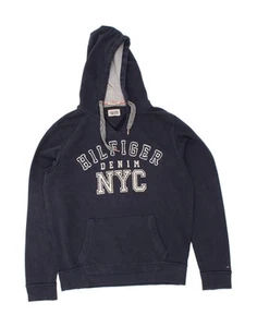 TOMMY HILFIGER Hombres Gráfico Sudadera con Capucha Jersey Mediano Azul Marino Algodón DM06 - Imagen 1 de 3