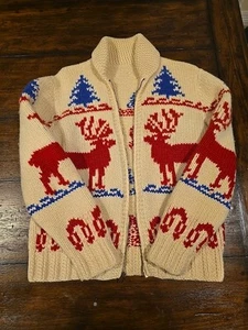 Vintage Cowichan  Sweater 1950 With Deer - Picture 1 of 11