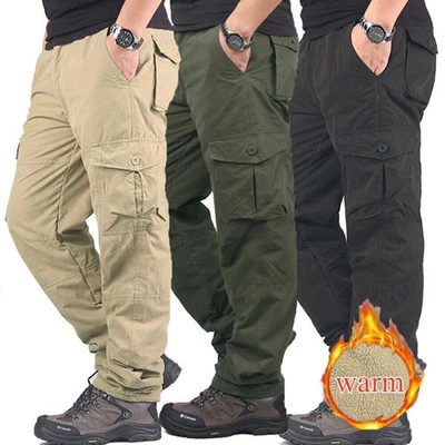 Pantalones de trabajo de invierno para hombre cálidos térmicos forrados de lana pantalones tácticos de combate de carga Foto 1 de 4
