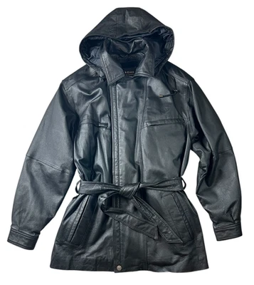 Chaqueta Abrigo de Cuero Negra Pesada Wilson De Colección con Forro de Vellón Extraíble Talla L Foto 1 de 4