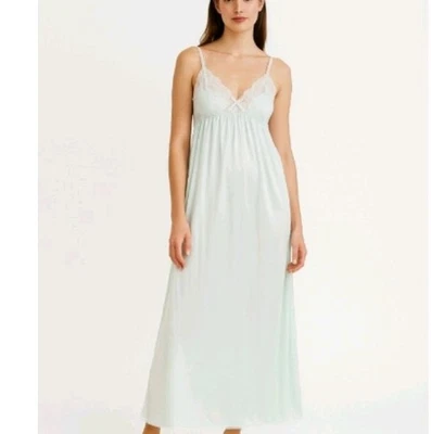 Ropa de dormir/camisón vintage elegante con ribete de encaje satinado verde menta, grande Foto 1 de 4