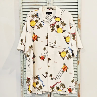 KOMAN SPORT 男式 XL 热带夏威夷菠萝纽扣短袖衬衫 二手状况完好 — 第 1/4 张图片