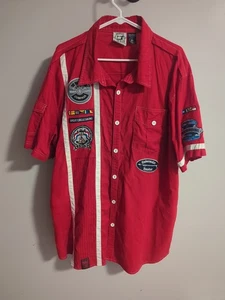 Wunderschönes gasoline rotes Kurzarm Shirt mit Patches rohblau 4xl - Bild 1 von 5