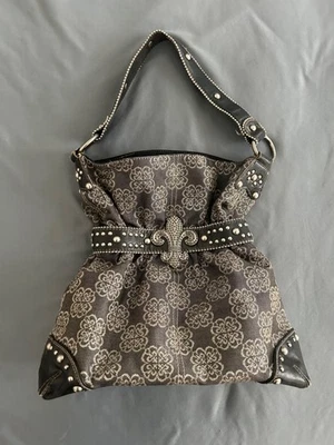 Kathy Van Zeeland handbag Y2K Studded Full Print Canvas Silver Trim Bag - Image 1 of 4