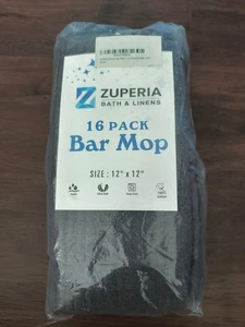ZUPERIA Premium Bar Mop 16 Pack (12 x 12) - 100% Cotton 16 Pack, Gray - Picture 1 of 4