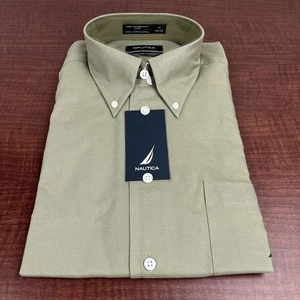 Nautica Mens Vintage Oxford Sage Size 16 34/35 Shirt Long Sleeve Button Down New - Picture 1 of 6