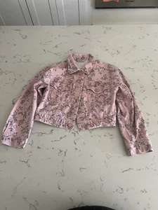 Floral Pink Denim Jacket Loveshackfancy Gap Collab Roses Jean LSF L Large GIRLS - Picture 1 of 6