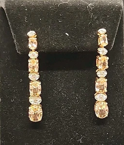 18K Rose Gold Plated Silver Dangle Earrings w/ Pink & White CZ JTV BLE852 - Picture 1 of 10