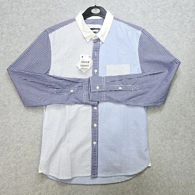 Camisa Giordano Hombre Talla Pequeña Azul Patrón Cuadros BNWT Ajuste Muscular 257 Foto 1 de 4