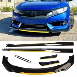 Front Bumper Lip Side Skirt Rear Bumper Lip Strut Rods For Honda Black Yellow - Picture 1 of 15