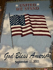 United We Stand 9/11 woven throw blanket afghan American flag patriotic fringe - Picture 1 of 4