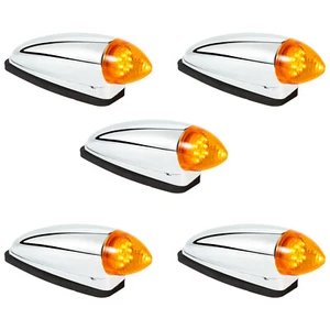 5x 8LED Amber Chrome Fit For Mack CHU 2008-2019 Cab Roof Marker Clearance Lights - Picture 1 of 5