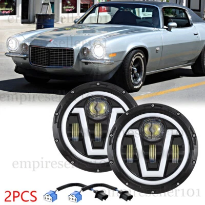 Подходит для Chevy Camaro 1977 1978 1979 1980 1981 DOT 7 дюймов круглая светодиодная фара Hi/Lo Halo  - Изображение 1 из 4