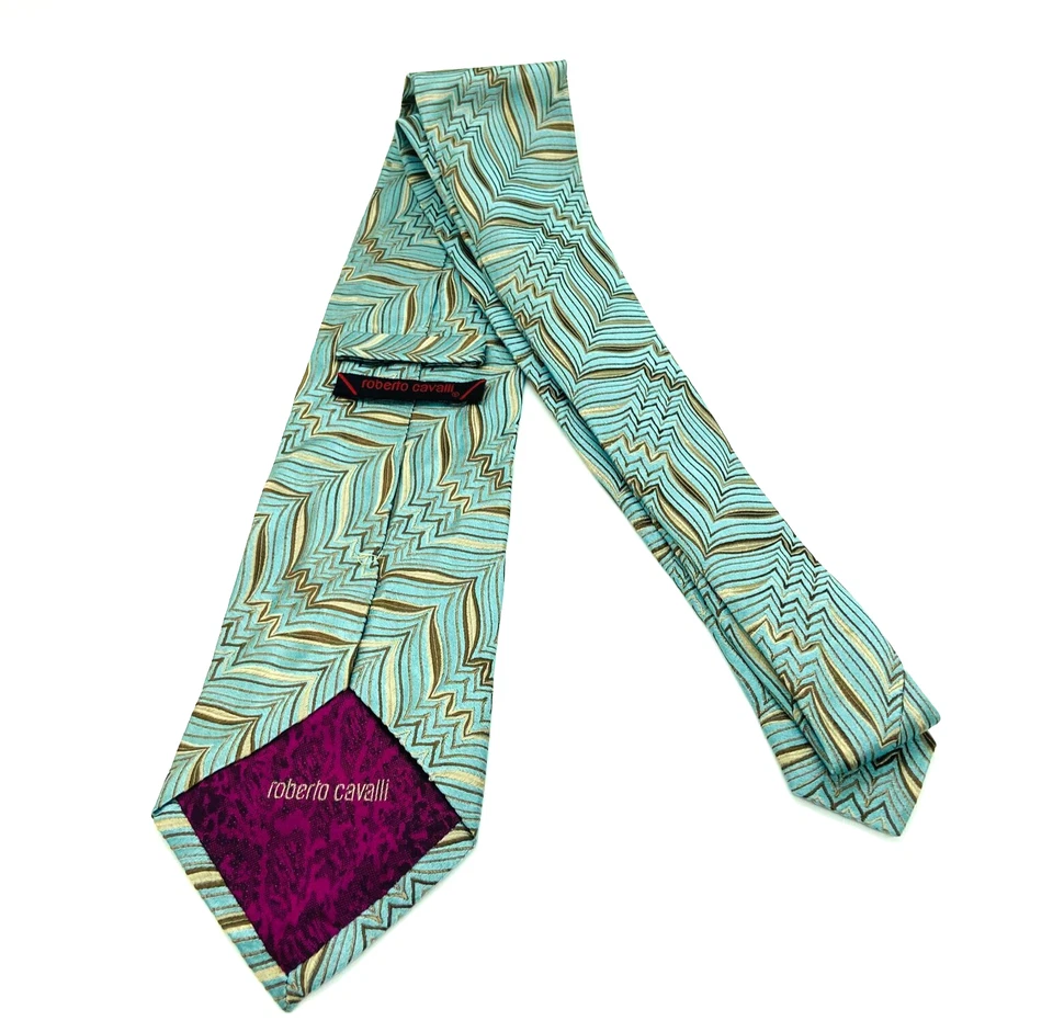 Corbata de cuello de seda para hombre Roberto Cavalli verde dorado clásico diseñador de colección Italia Foto 1 de 4