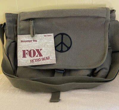 Fox Outdoor 43-074 Retro Messenger Bag With Peace Sign Emblem - Olive Green - Image 1 of 4