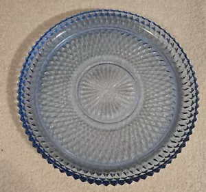 Piatto Torta Vintage Indiana Vetro Punta Diamante Blu Ghiaccio 12,75 Pollici - Foto 1 di 7