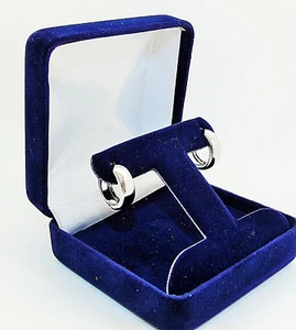 9CT HALLMARKED WHITE GOLD HIGHLY POLISHED 15MM X 5MM HUGGIE EARRINGS - Picture 1 of 6