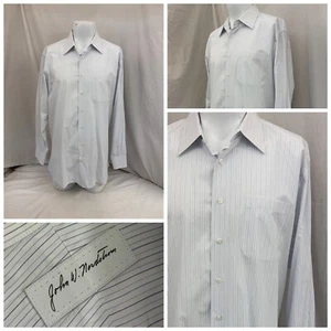 John W Nordstrom Dress Shirt 17 35 White Blue Stripe 100% Cotton YGI O2-72 - Picture 1 of 12