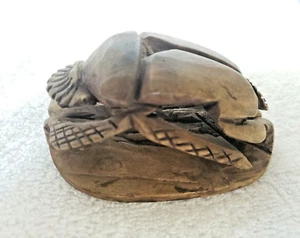Paperweight Vintage Egyptian Hand Carved Stone Scarab Beetle with Hieroglyphs - Picture 1 of 9