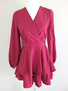 NWT Fashion HY-II Women's Romper Long Sleeve V-Neck Ruffles Red Color.Size L - Picture 1 of 16