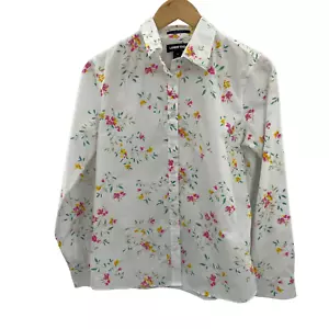 Camisa delantera Lands' End para mujer 6 estampado floral blanco algodón Supima - Imagen 1 de 6