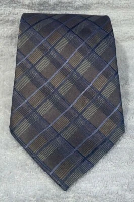 Corbata Kenneth Cole New York Designer para hombre azul gris 100 % seda hecha a mano nueva sin etiquetas Foto 1 de 3