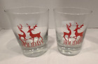 Vintage Libbey Townsend Glass "Holidays" Wording Reindeer Rock Glass Set of 2