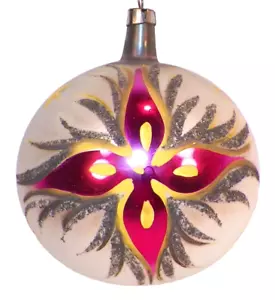 Christmas Ornament Blown Glass Pink Flowers Mica Glitter Jumbo Fantasia #6 - Picture 1 of 7