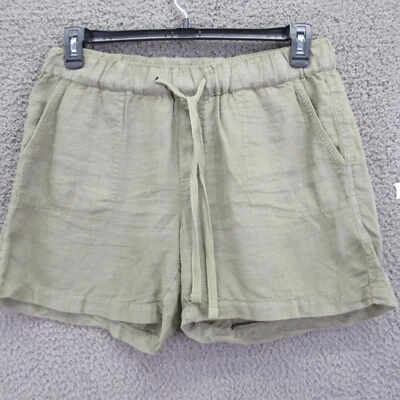 Caslon Shorts Women’s M Green Beetle 100% Linen Drawstring Elastic Waist #4398 - Image 1 of 4
