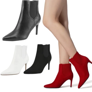 Women's NEW Fashion Pointed Toe High Stilettos Heel Slip On Ankle Booties Boots - Picture 1 of 21