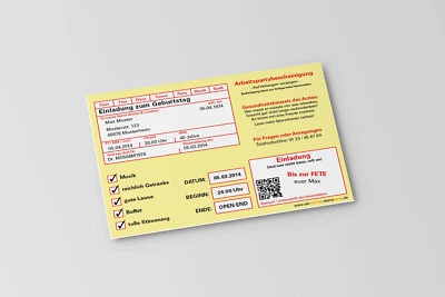Einladungskarten Geburtstag Geburtstags-Einladung 30 40 50 60 70 Krankmeldung in - Bild 1 von 4