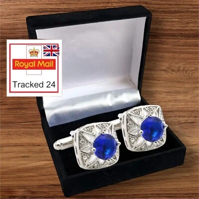 MENS PREMIUM Gemstone CUFF CUFFLINKS Wedding Gift Suit SET IN CUFFLINK BOX UK - Image 1 of 4