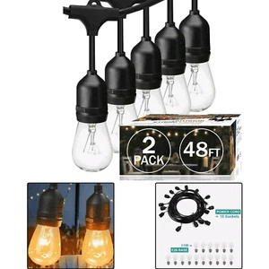 LED Outdoor String Lights 96FT with 11W Edison Vintage Shatterproof Bulbs 2700K - Picture 1 of 12