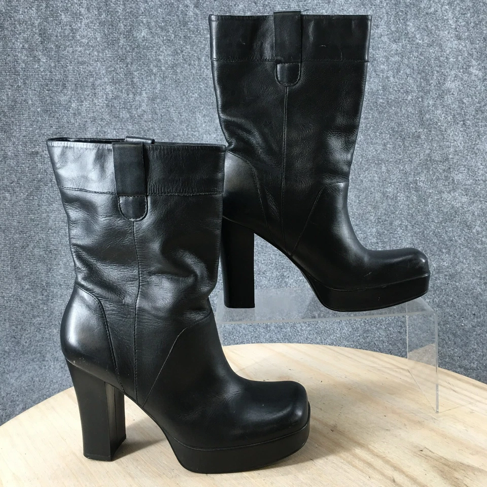 Botas MIA para mujer de 7 M de altura media pantorrilla de cuero negro punta cuadrada tacones gruesos Foto 1 de 4