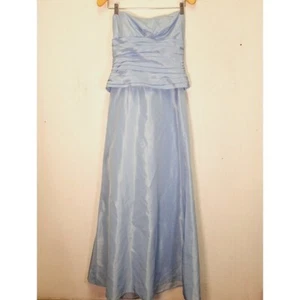 Off Shoulder Long Dress Womens 10 M Blue Satin Pastel Gown Bridesmaid BELSOIE - Picture 1 of 11