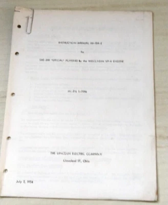 Lincoln IM-154-E 1954 soldador manual de instrucciones ~ SA-300 especial Foto 1 de 4