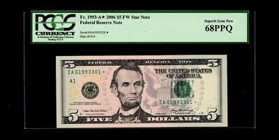 STAR 2006 $5 Federal Reserve Note PCGS SUPERB GEM 68 PPQ - Image 1 of 2