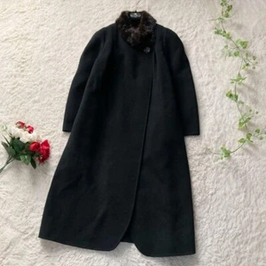 MAISON DE LILIANA Wool wrap long coat, mink fur, black so - Picture 1 of 10