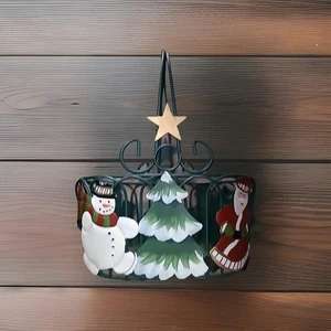 Vintage Christmas green metal wire basket Star Santa Tree Snowman Decorative EUC - Picture 1 of 7