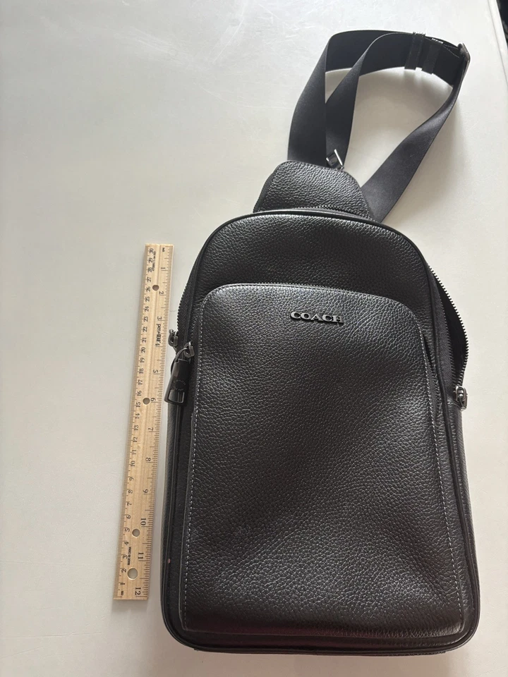 Coach Ethan Black Pebbled Leather Sling Pack Shoulder Bag Clean  - Image 1 of 4