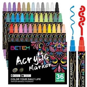 36 Colors Dual Tip Acrylic Paint Pens Markers, Premium Acrylic Paint Pens for... - Picture 1 of 7
