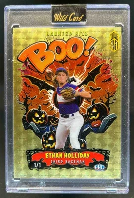 2025 Wild Card Haunted Hits Ethan Holliday Boo! Super Prismatic Gold #1/1 - Image 1 of 2