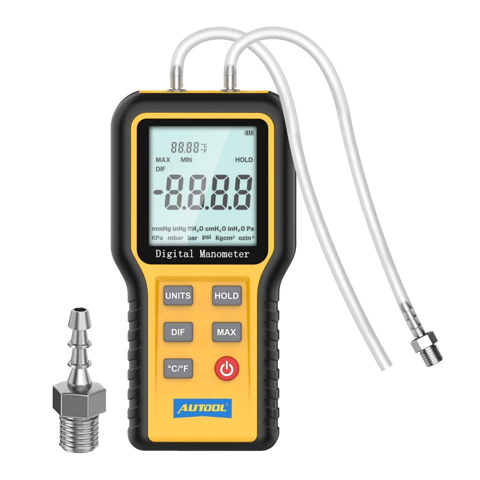 AUTOOL Manometer Gas Pressure Tester Digital Manometer HVAC 12 Units Differ...