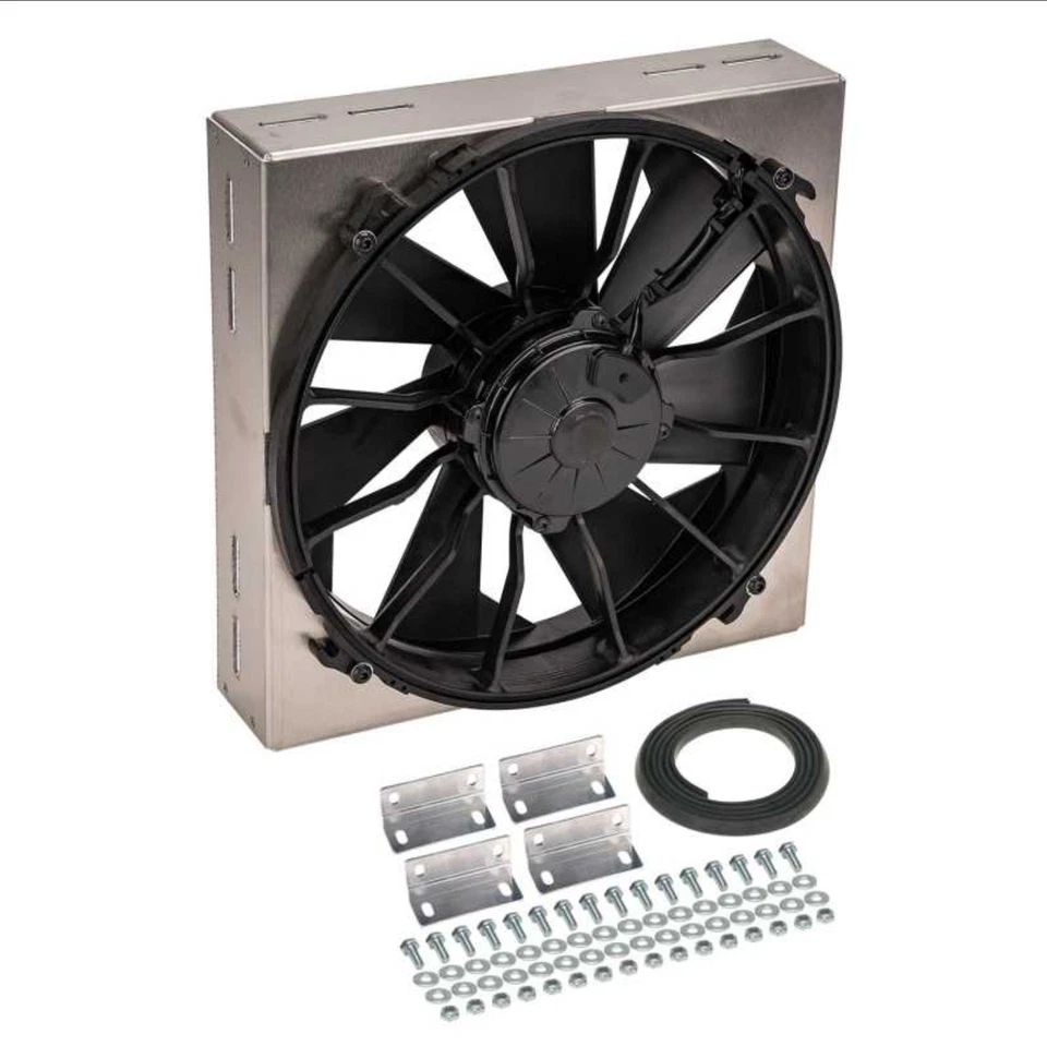 Derale 16815 High Output Single 12'' Electric RAD Fan/Aluminum Shroud Kit - Image 1 of 3