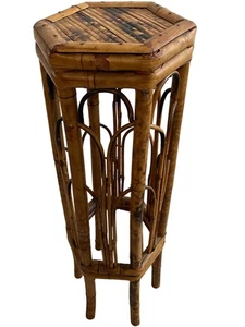 Bamboo Hexagonal Pedestal Plant Stand Rustic Home Décor Indoor Outdoor Boho - Picture 1 of 6