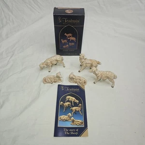 Set Of 5 Fontanini By Roman White Sheep 72539 2003 Collection w/Box & Card - Picture 1 of 5