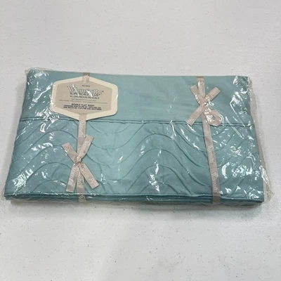 vintage wamsutta double flat sheet solid blue ruffle edge blend percale mcm - Image 1 of 4