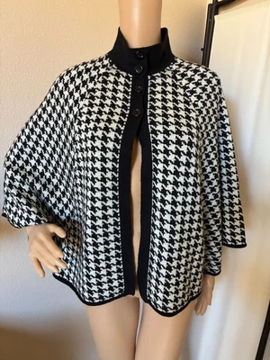 复古 Charter Club 千鸟格斗篷毛衣 O/S — 第 1/4 张图片