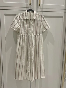 Vestido camisero midi manga corta con botones punto suizo a rayas Madewell talla pequeña - Imagen 1 de 7